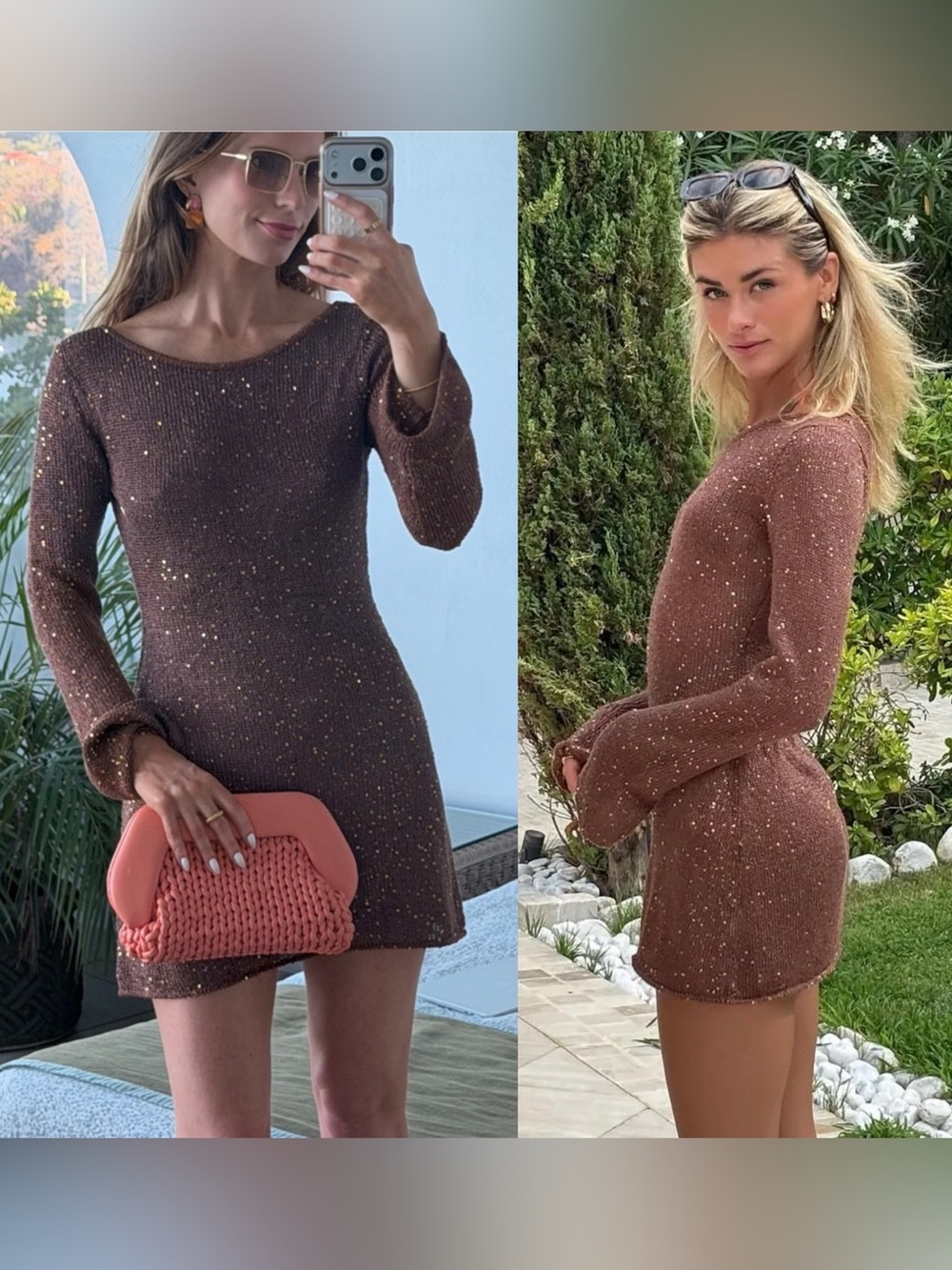 Asta Resort Maya Sleeve Mini Dress Chocolate Sequin Size Medium NWT